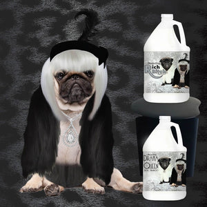 pug dog wearing wig