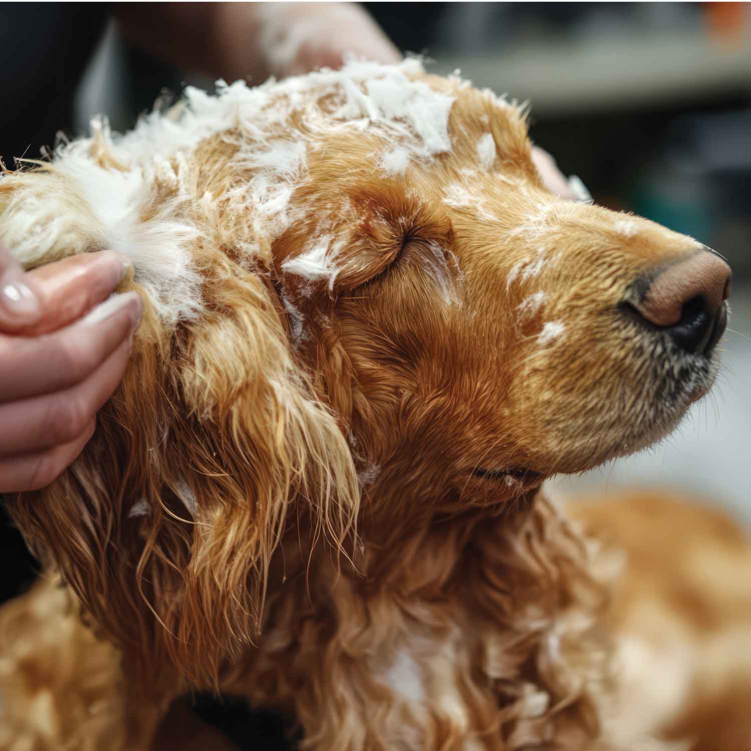 DOG ENJOYING BATH
